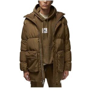 NIKE Air Jordan Logo Zipper Mid-Length Down Jacket Men's Green DQ7347-385 size M